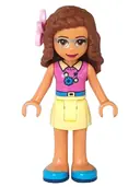 Minifigurka: FRND0281:  Friends Olivia (Nougat) - Bright Light Yellow Skirt, Dark Pink Top, Flower