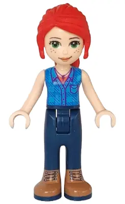 FRND0284:  Friends Mia - Dark Blue Trousers, Dark Azure Plaid Shirt, Red Ponytail