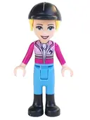 Minifigurka: FRND0285:  Friends Stephanie - Bright Pink and Magenta Jacket with Horse Head Logo, Medium Blue Pants, Black Boots, Black Riding Helmet with Bright Light Yellow Ponytail