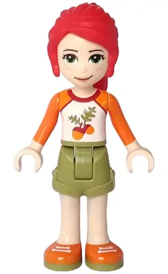 FRND0289:  Friends Mia - Olive Green Shorts, White Top with Orange Sleeves and Acorns