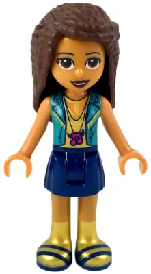 FRND0292:  Friends Andrea - Dark Blue Skirt, Gold Top with Dark Turquoise Vest