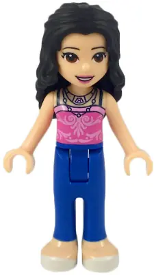 FRND0293:  Friends Emma - Blue Trousers, Dark Pink Top with Bright Pink Filigree, 2 Necklaces