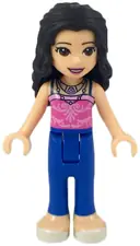 Minifigurka: FRND0293:  Friends Emma - Blue Trousers, Dark Pink Top with Bright Pink Filigree, 2 Necklaces