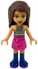 Minifigurka: FRND0296:  Friends Andrea - Dark Pink Skirt, Black Top with Gold Mesh
