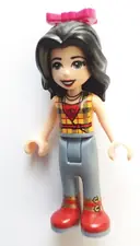 Minifigurka: FRND0299:  Friends Vicky - Trousers with Red Boots, Red Shirt with Bright Light Orange Top, Black Hair, Bow