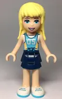 Minifigurka: FRND0301:  Friends Stephanie - Dark Blue Layered Skirt, Medium Azure Jersey with White Number '05'