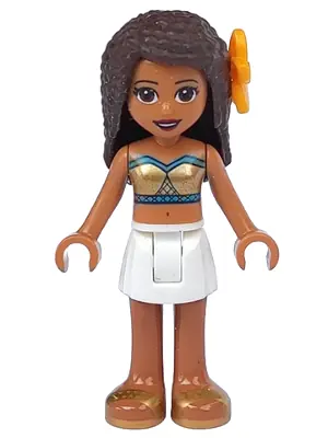 FRND0331:  Friends Andrea - White Skirt, Dark Turquoise and Gold Swimsuit Tube Top, Flower
