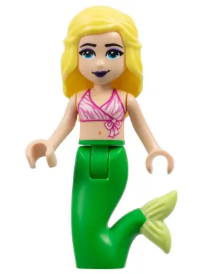 FRND0335:  Friends Chloe - Dark Pink and White Swimsuit Top, Bright Green Mermaid Hips and Tail