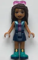 Minifigurka: FRND0338:  Friends Andrea - Dark Blue Skirt, Metallic Light Blue Vest over Magenta Top, Sunglasses