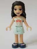 Minifigurka: FRND0343:  Friends Emma - Light Aqua Skirt, White and Light Aqua Top with Coral Flamingo Birds