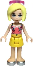 Minifigurka: FRND0347:  Friends Roxy - Coral Halter Top with Bright Light Green Leaves, Yellow Skirt, Silver Shoes, Sunglasses