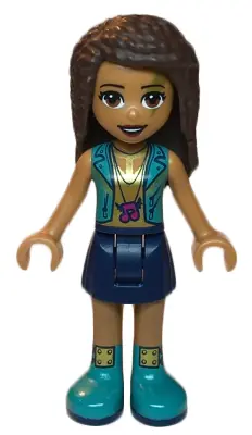 FRND0348:  Friends Andrea - Dark Blue Skirt, Dark Turquoise Vest and Music Notes Necklace Top