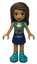 Minifigurka: FRND0348:  Friends Andrea - Dark Blue Skirt, Dark Turquoise Vest and Music Notes Necklace Top