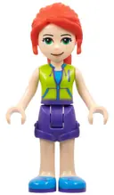 Minifigurka: FRND0349:  Friends Mia - Dark Purple Shorts, Lime Jacket Top, Red Hair