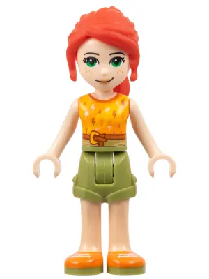 FRND0352:  Friends Mia - Olive Green Shorts, Orange and Bright Light Orange Top with Lightning Bolts, Orange Shoes