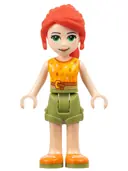Minifigurka: FRND0352:  Friends Mia - Olive Green Shorts, Orange and Bright Light Orange Top with Lightning Bolts, Orange Shoes