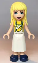 Minifigurka: FRND0355:  Friends Stephanie - Yellow Shirt, White Apron with Yellow Banana, Dark Blue Shoes