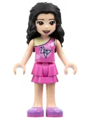 Minifigurka: FRND0357:  Friends Emma - Dark Pink Top with Bright Pink Circles and White Origami Crane over Yellowish Green Tank Top, Dark Pink Layered Skirt, Medium Lavender Shoes