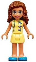 Minifigurka: FRND0359:  Friends Olivia (Nougat) - Bright Light Yellow Dress with Heart Buttons, Blue Shoes