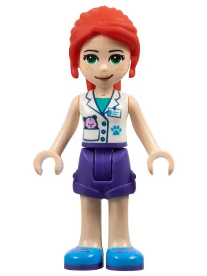 FRND0362:  Friends Mia - Dark Purple Shorts, White Vet Vest Top, Red Hair