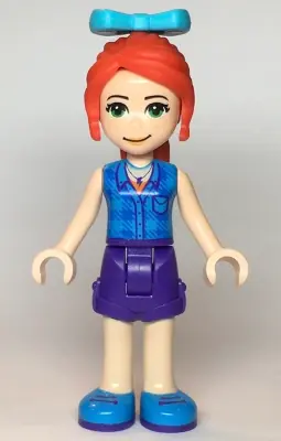 FRND0363:  Friends Mia - Dark Purple Shorts, Dark Azure Plaid Shirt, Red Ponytail, Bow