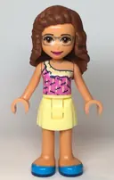 Minifigurka: FRND0364:  Friends Olivia (Nougat) - Bright Light Yellow Skirt, Dark Pink Top, Dark Azure Shoes