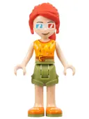 Minifigurka: FRND0369:  Friends Mia - Olive Green Shorts, Orange and Bright Light Orange Top with Lightning Bolts, Orange Shoes, 3D Glasses