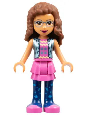 FRND0370:  Friends Olivia (Nougat) - Dark Pink Skirt and Dark Blue Leggings, Dark Pink Top with Blue Jacket
