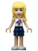 Minifigurka: FRND0371:  Friends Stephanie - Dark Blue Layered Skirt, White Top with Palm Trees