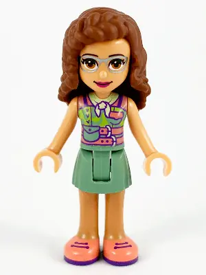 FRND0378:  Friends Olivia (Nougat) - Sand Green Skirt, Sand Green Top, Coral Shoes