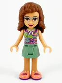 Minifigurka: FRND0378:  Friends Olivia (Nougat) - Sand Green Skirt, Sand Green Top, Coral Shoes