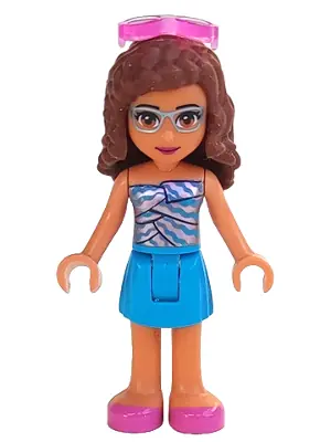 FRND0380:  Friends Olivia (Nougat) - Dark Azure Skirt, Dark Azure and Bright Pink Top, Dark Pink Shoes, Sunglasses