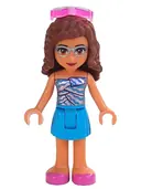 Minifigurka: FRND0380:  Friends Olivia (Nougat) - Dark Azure Skirt, Dark Azure and Bright Pink Top, Dark Pink Shoes, Sunglasses