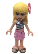 Minifigurka: FRND0381:  Friends Stephanie - Bright Pink Layered Skirt, Metallic Light Blue Swimsuit Top, Pearl Dark Gray Sandals, Flower