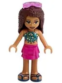 Minifigurka: FRND0386:  Friends Andrea - Magenta Layered Skirt, Dark Turquoise and Gold Top, Sunglasses