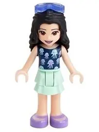 FRND0387:  Friends Emma - Light Aqua Layered Skirt, Dark Blue Top with Jellyfish, Trans-Purple Sunglasses