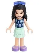 Minifigurka: FRND0387:  Friends Emma - Light Aqua Layered Skirt, Dark Blue Top with Jellyfish, Trans-Purple Sunglasses