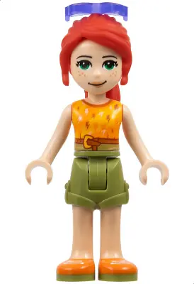 FRND0388:  Friends Mia - Olive Green Shorts, Orange and Bright Light Orange Top with Lightning Bolts, Orange Shoes, Sunglasses
