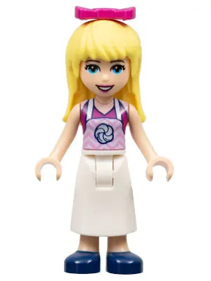 FRND0389:  Friends Stephanie - Magenta Top, White Apron with Swirl, Dark Blue Shoes, Bow
