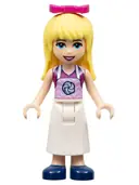 Minifigurka: FRND0389:  Friends Stephanie - Magenta Top, White Apron with Swirl, Dark Blue Shoes, Bow
