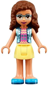 FRND0391:  Friends Olivia (Nougat) - Bright Light Yellow Skirt, Dark Pink Top with Blue Jacket