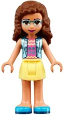 Minifigurka: FRND0391:  Friends Olivia (Nougat) - Bright Light Yellow Skirt, Dark Pink Top with Blue Jacket