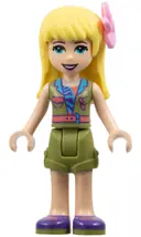 Minifigurka: FRND0395:  Friends Stephanie - Olive Green Shorts and Top, Dark Purple Shoes, Flower