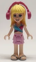 Minifigurka: FRND0398:  Friends Stephanie - Bright Pink Layered Skirt, Magenta and Medium Blue Swimsuit Top, Headphones