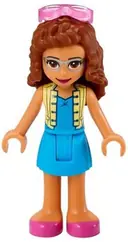 Minifigurka: FRND0404:  Friends Olivia (Nougat) - Dark Azure Skirt and Top with Bright Light Yellow Vest, Dark Pink Shoes, Sunglasses