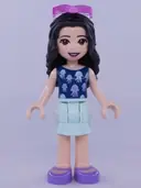 Minifigurka: FRND0407:  Friends Emma - Light Aqua Layered Skirt, Dark Blue Top with Jellyfish, Trans-Dark Pink Sunglasses
