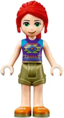 Minifigurka: FRND0409:  Friends Mia - Olive Green Shorts, Dark Purple Top with Diamonds and Triangles