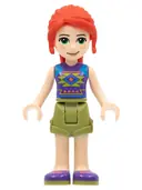 Minifigurka: FRND0421:  Friends Mia - Olive Green Shorts, Dark Purple Shoes and Top with Diamonds and Triangles
