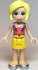 Minifigurka: FRND0422:  Friends Roxy - Coral Halter Top with Bright Light Green Leaves, Yellow Skirt, Silver Shoes