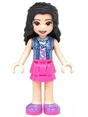 Minifigurka: FRND0423:  Friends Emma - Dark Pink Layered Skirt, Sand Blue Top with Birds